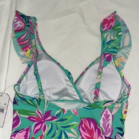 STELLA PARKER One Piece Bathing Suit Tropical Island Time Print Size Small Aqua - Picture 8 of 16